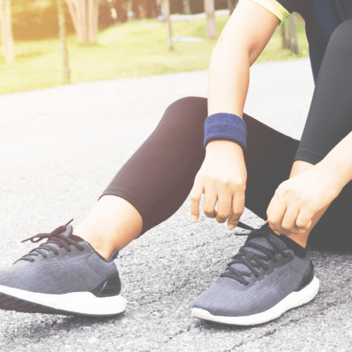 intuitive movement lacing up sneakers